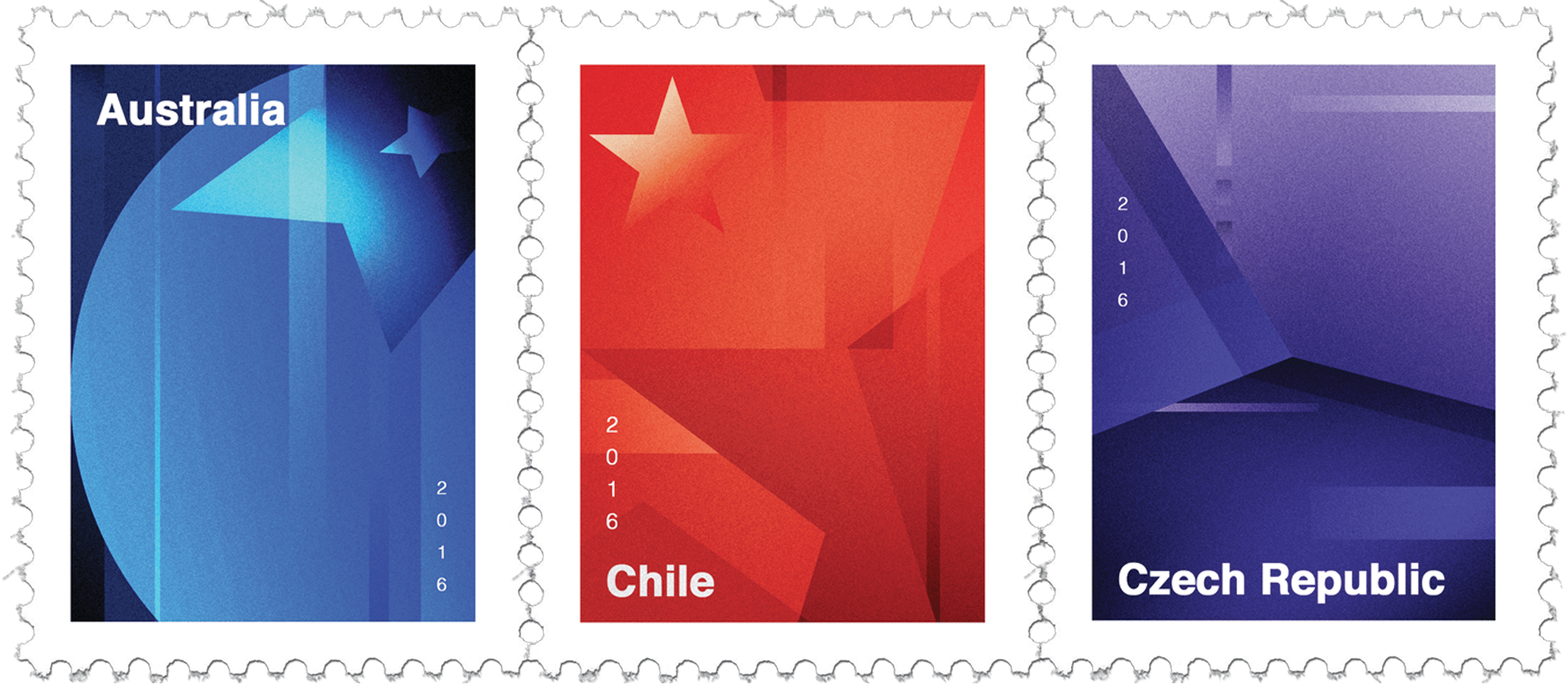 Collection of minimalist national stamps © Pierre d'Alteroche