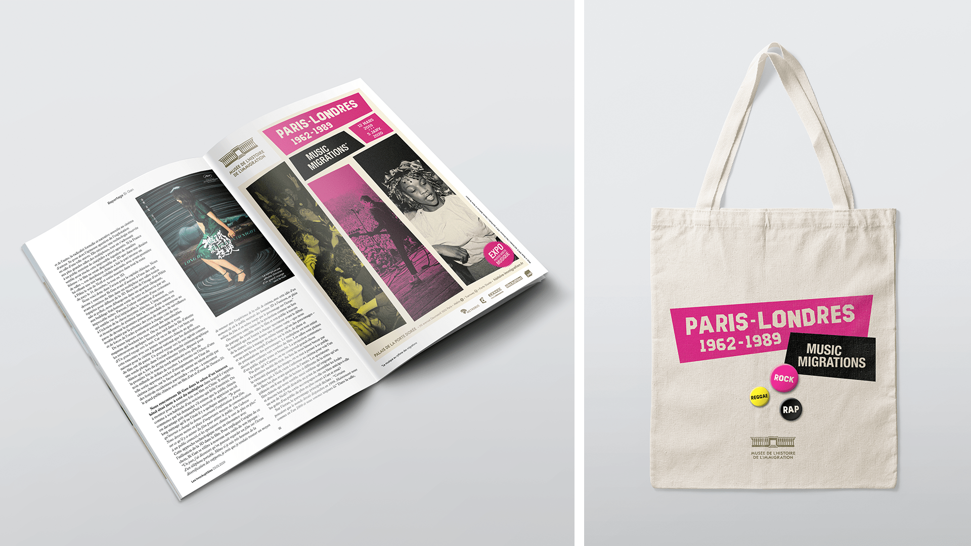 Visual communication of the exhibition Paris-Londres, Music Migrations at the Musée de l'Histoire de l'Immigration in Paris © BETC / Pierre d'Alteroche / Loïc Carrière / Pacôme Gabrillagues