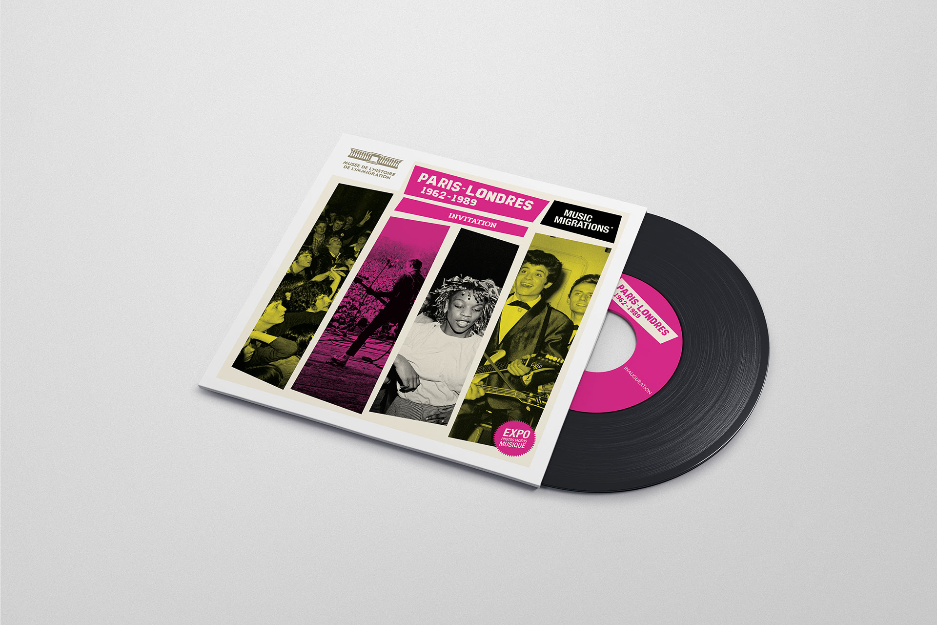 Visual communication of the exhibition Paris-Londres, Music Migrations at the Musée de l'Histoire de l'Immigration in Paris © BETC / Pierre d'Alteroche / Loïc Carrière / Pacôme Gabrillagues