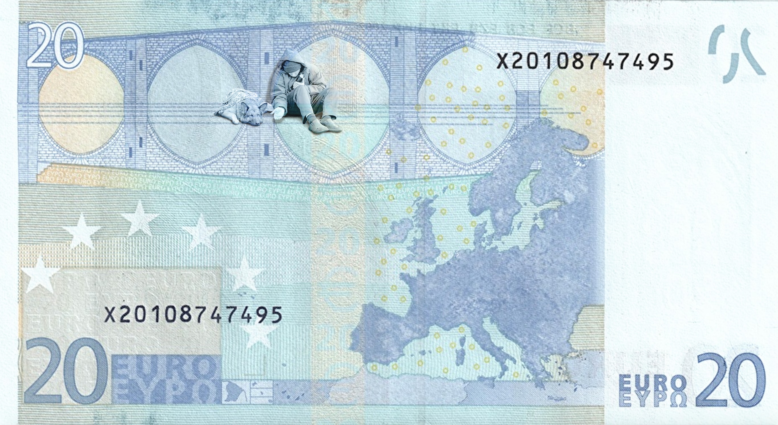 Street action with fake banknotes of the french Samu Social © Pierre d'Alteroche