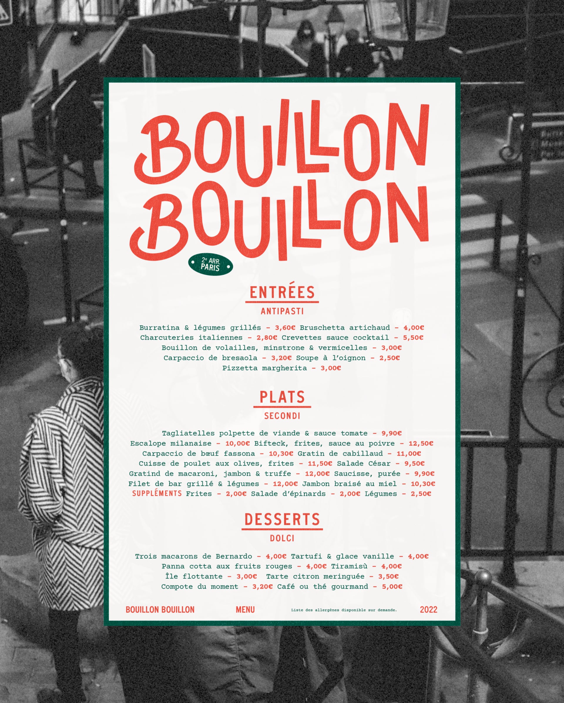 Bouillon Bouillon : branding of an italian bouillon restaurant in paris © Pierre d'Alteroche
